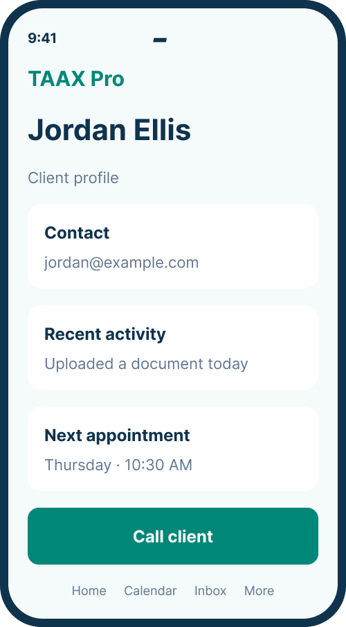 Client profile screen