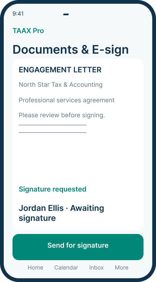 Documents and E-sign screen